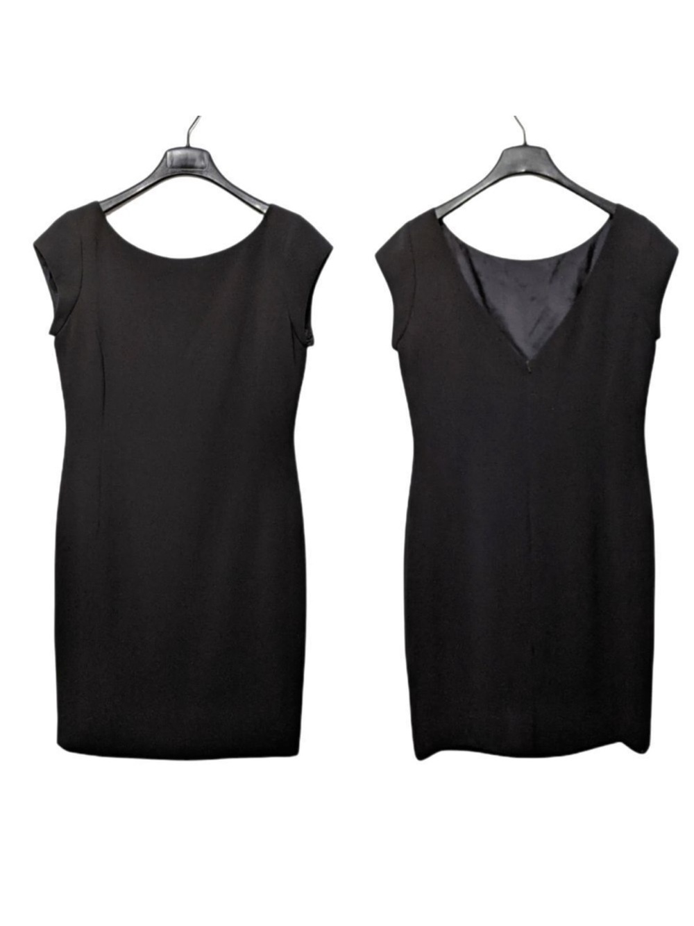 EMANUEL UNGARO Black Sheath V-Back Dress 12